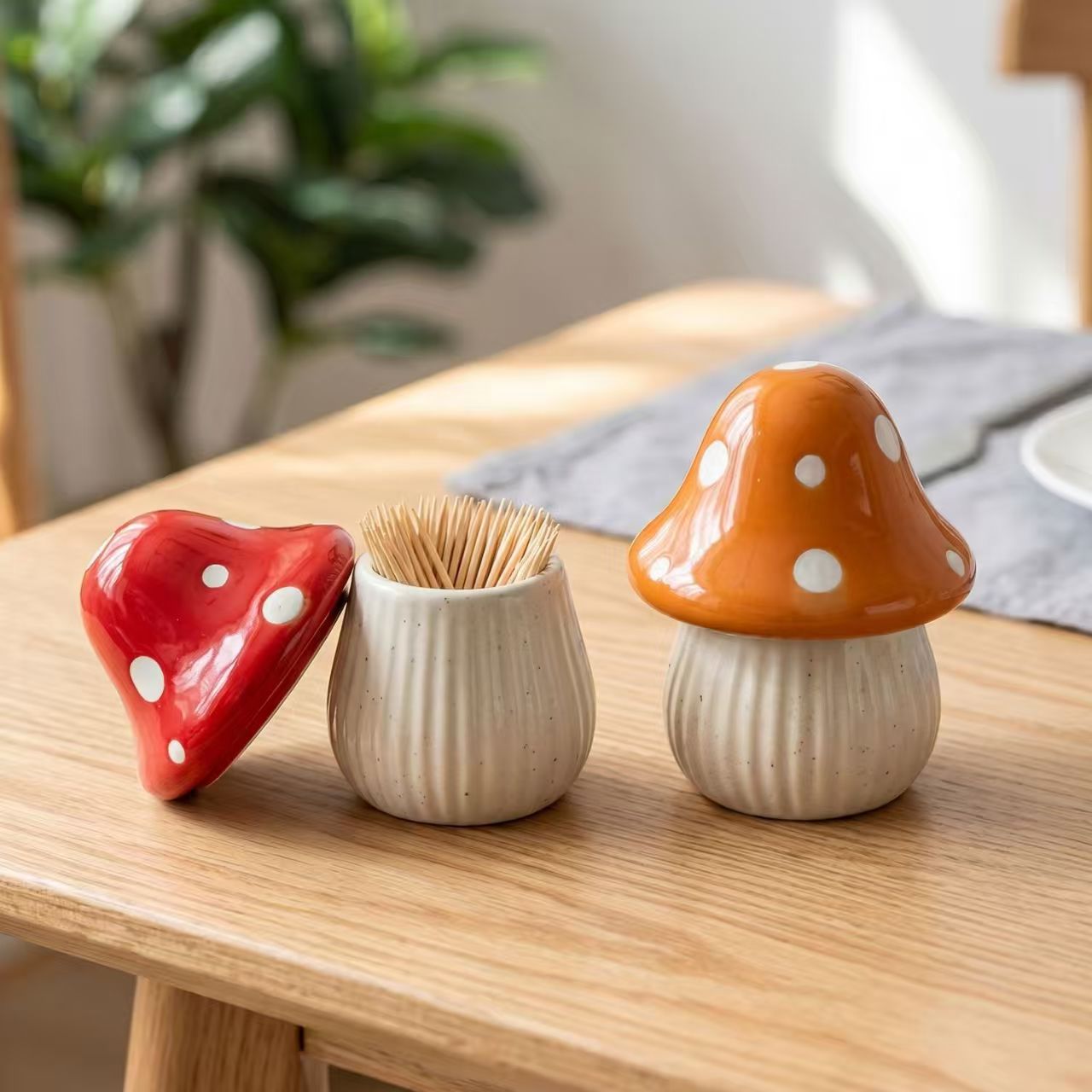 만화 버섯 모양 세라믹 보관 용기 가정용 데스크탑 이쑤 - Kitchen Gadgets Organizer 리뷰 및 가격