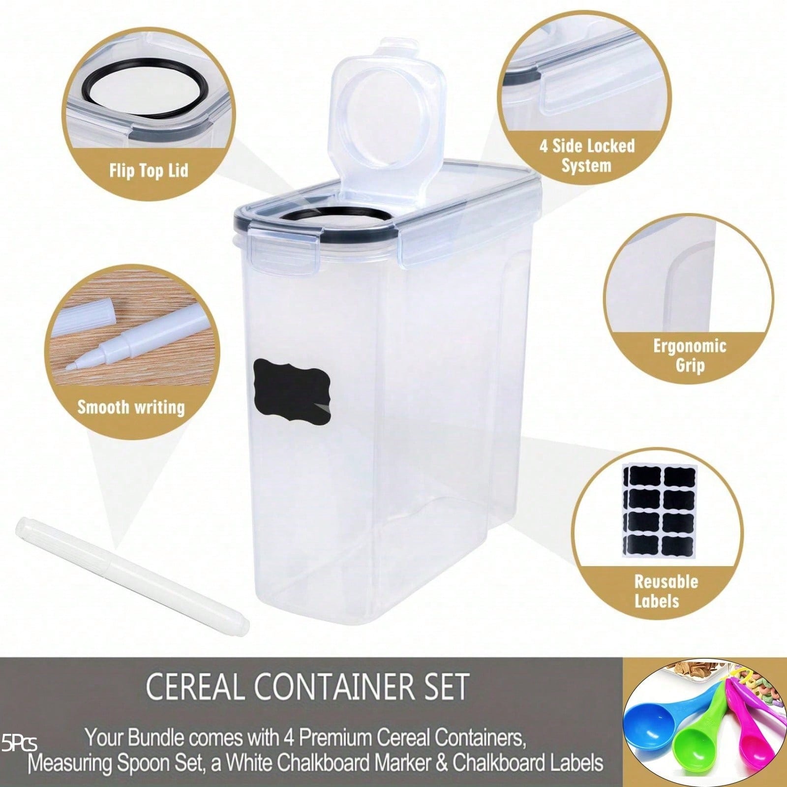 밀폐형 시리얼 및 건조 식품 보관 용기 4개 세트 -  - Kitchen Gadgets Organizer 리뷰 및 가격
