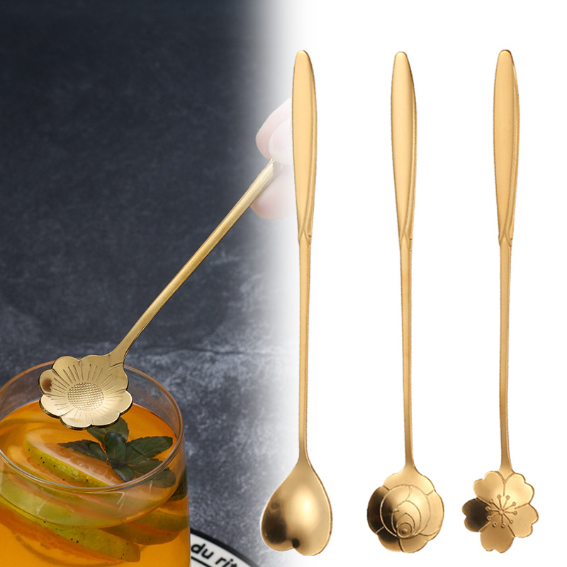 스테인레스 스틸 체리 장미 꽃 골드 특종 커피 스푼 선 - Kitchen Gadgets Gold 리뷰 및 가격